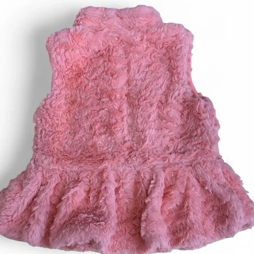 Little Lass Pastel Pink Faux Fur Zip Up Peplum Glamour Cutecore Vest 6 9 months